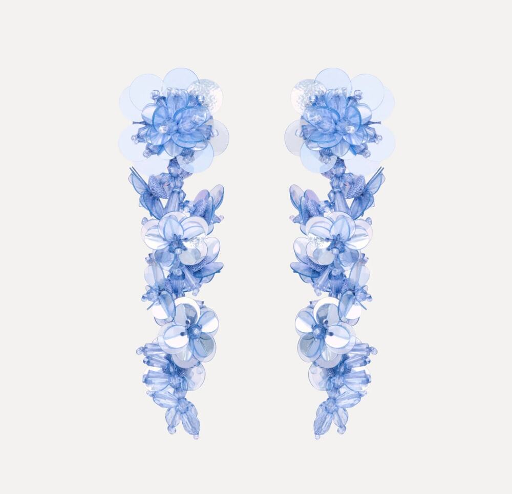 Oscar de la Renta Sequin Flower Clip On Earrings Twilight